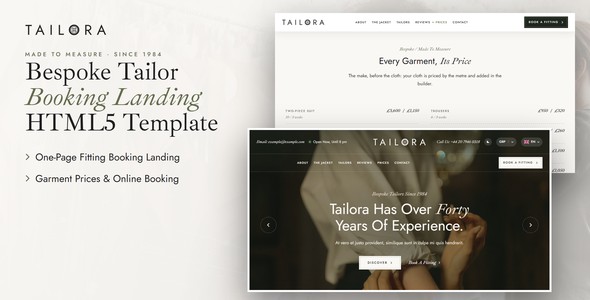 Tailora – Bespoke Tailor Landing Page HTML5 Template
