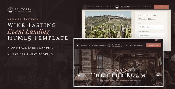 Tastoria – Wine Tasting Event Landing Page HTML5 Template