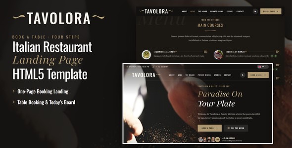 Tavolora – Italian Trattoria Booking Landing Page HTML5 Template