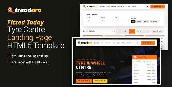 Treadora – Tyre Fitting Booking Landing Page HTML5 Template