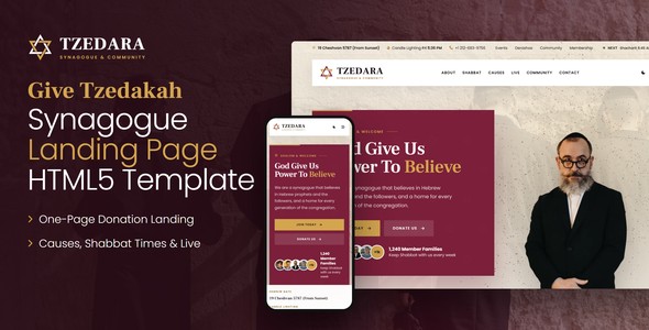 Tzedara – Synagogue Donation Landing Page HTML5 Template