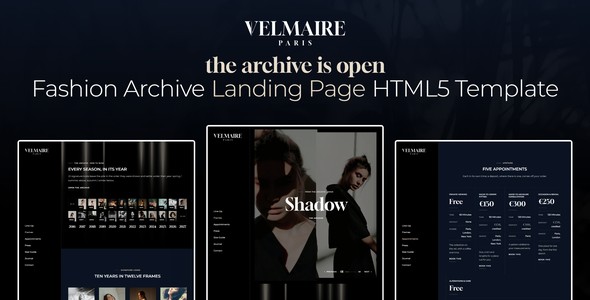 Velmaire – Fashion Archive Viewing Landing Page HTML5 Template