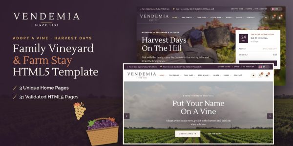 Wine Estate Website Template – Vendemia HTML5