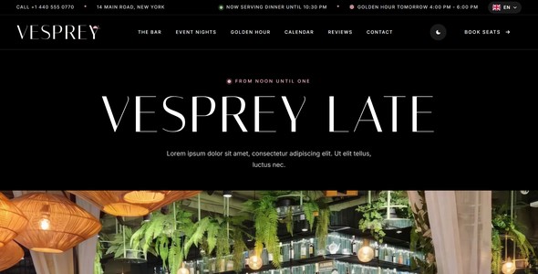 Vesprey – Bar Event Nights Landing Page HTML5 Template