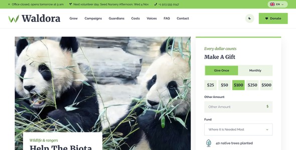 Waldora – Charity Donation Landing Page HTML5 Template