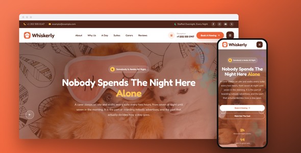 Whiskerly – Pet Hotel Viewing Landing Page HTML5 Template