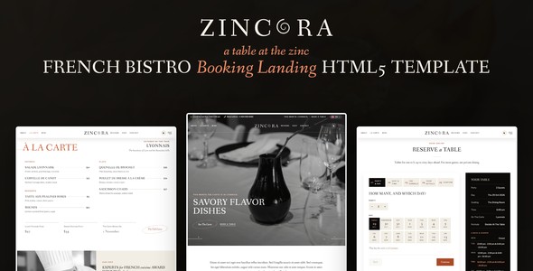 Zincora – French Bistro Landing Page HTML5 Template