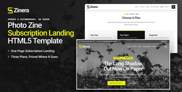 Zinera – Photo Zine Subscription Landing Page HTML5 Template